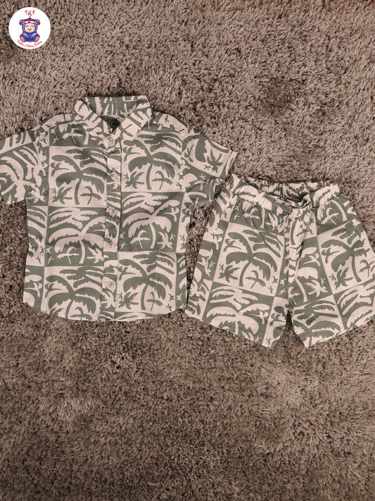 Green & White - Boys Shirts & Shorts