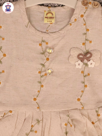 Choclate Brown Floral Frock With Diaper
