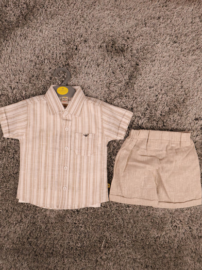 Brown & White T-Shirts With Shirt and Shorts