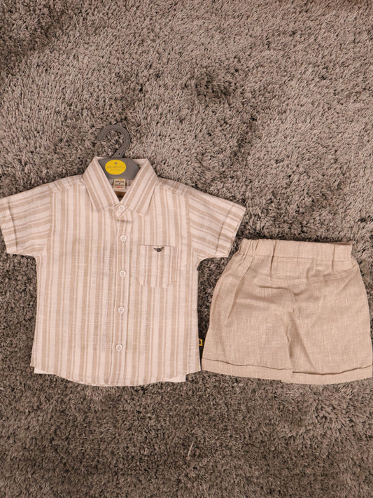 Brown & White T-Shirts With Shirt and Shorts