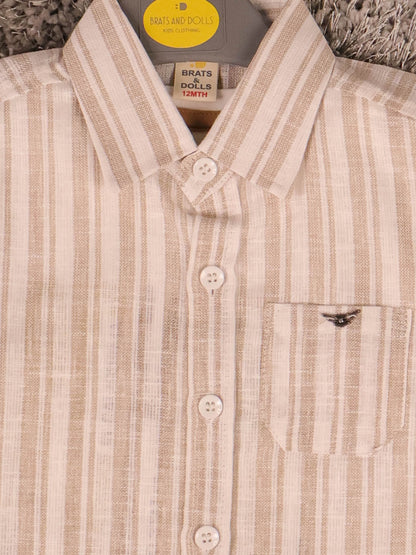 Brown & White T-Shirts With Shirt and Shorts