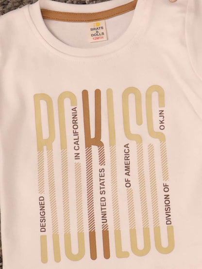 Brown & White T-Shirts With Shirt and Shorts