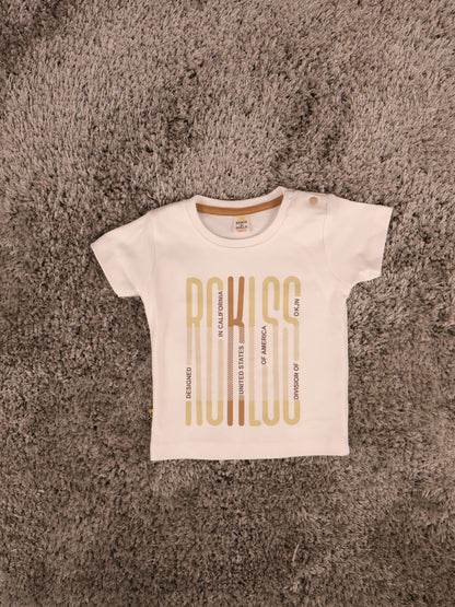 Brown & White T-Shirts With Shirt and Shorts