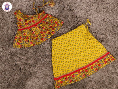 Yellow & Red - Printed One Shoulder Lehenga Choli