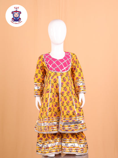 Mustard & Pink - Anarkali Kurti With Sharara