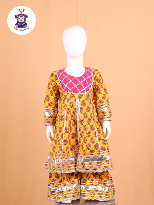 Mustard & Pink - Anarkali Kurti With Sharara
