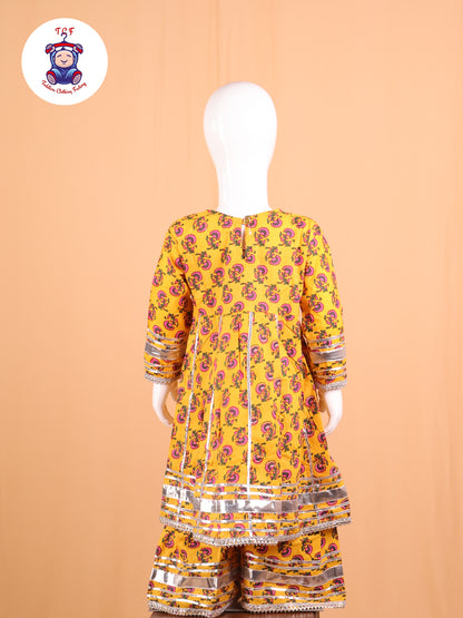Mustard & Pink - Anarkali Kurti With Sharara