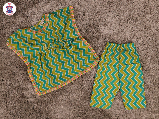 Green - Kaftan With Fringe Style Golden Lace With Pant