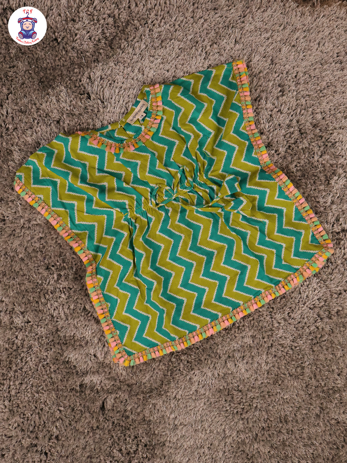Green - Kaftan With Fringe Style Golden Lace With Pant