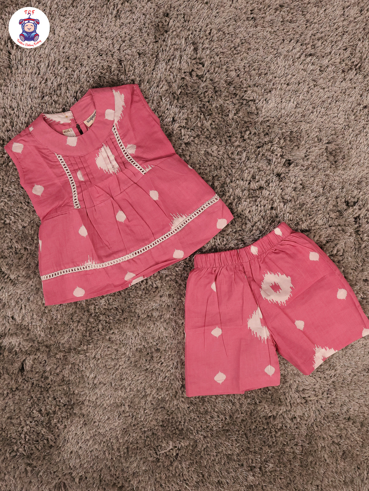 Onion Pink - Printed Pure Cotton Top & Shorts