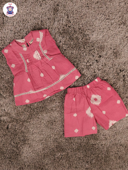 Onion Pink - Printed Pure Cotton Top & Shorts