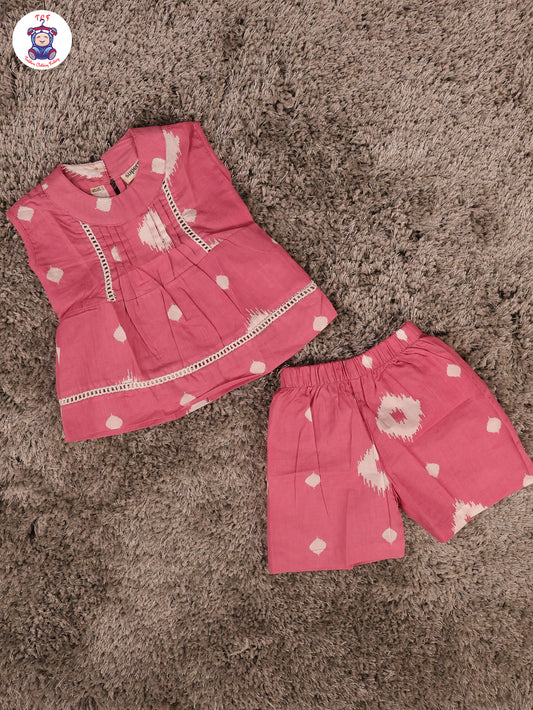 Onion Pink - Printed Pure Cotton Top & Shorts