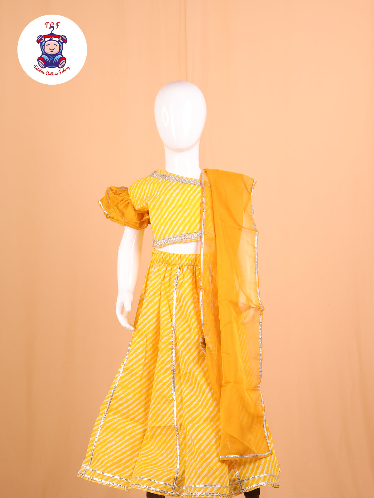 Mustard- One Shoulder Lehenga Choli With Net Dupatta