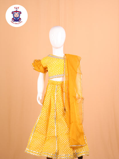 Mustard- One Shoulder Lehenga Choli With Net Dupatta