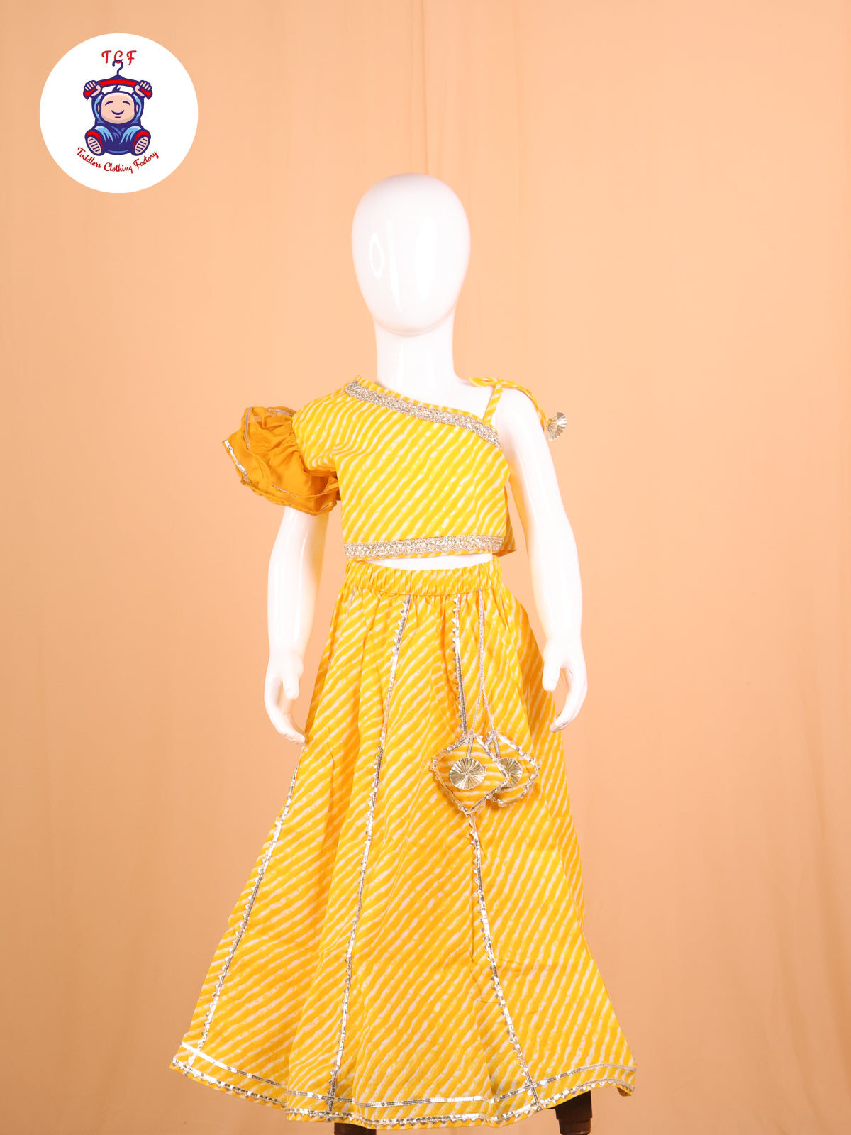Mustard- One Shoulder Lehenga Choli With Net Dupatta