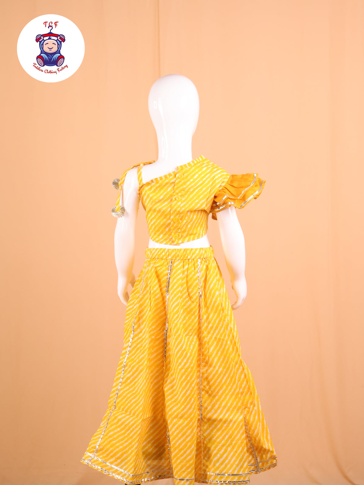 Mustard- One Shoulder Lehenga Choli With Net Dupatta