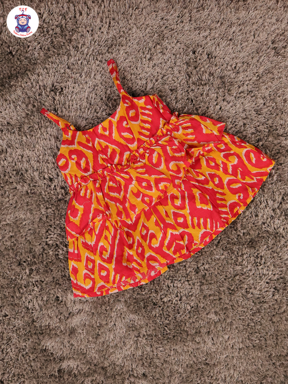 Orange & Red - Ikat Printed Flared Strappy Top & Shorts