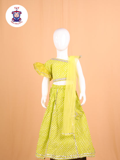 Green - One Shoulder Lehenga Choli With Net Dupatta