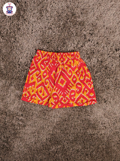 Orange & Red - Ikat Printed Flared Strappy Top & Shorts
