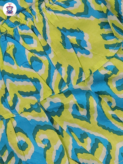 Green & Blue - Ikat Printed Flared Strappy Top & Shorts