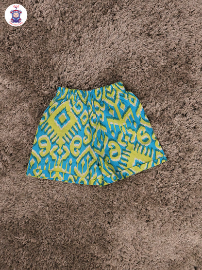 Green & Blue - Ikat Printed Flared Strappy Top & Shorts