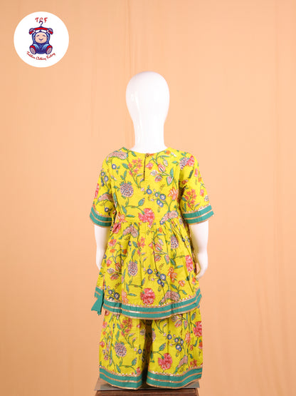 Light Green - Floral Printed A-Line Kurti Set