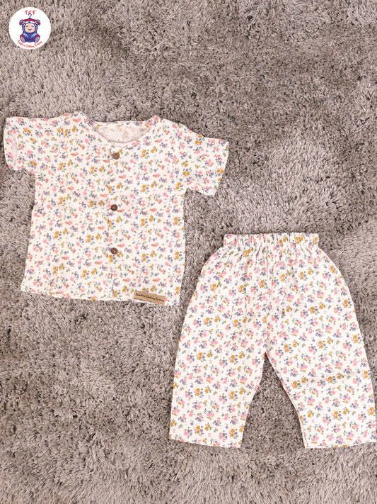 White Floral - Unisex Muslin Pyjama Sets