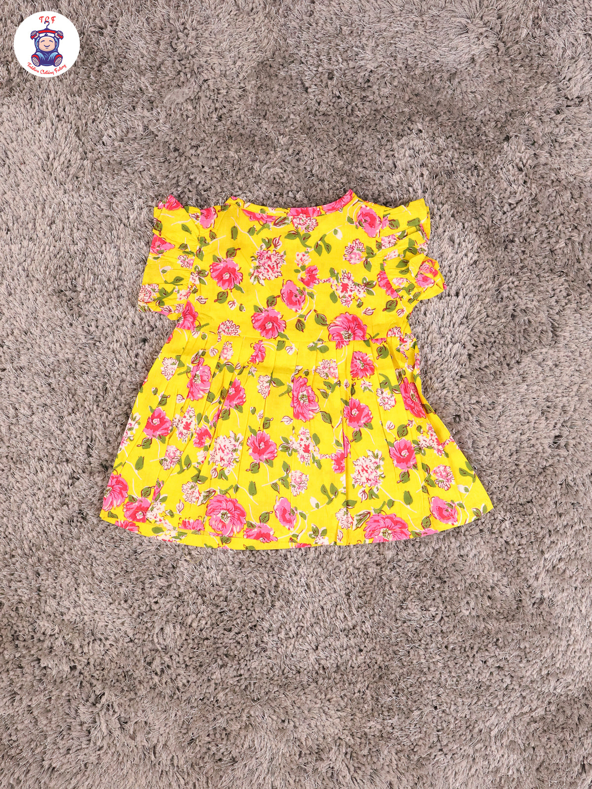 Dark Yellow & Floral - Girls Readymade Jaipuri Frocks