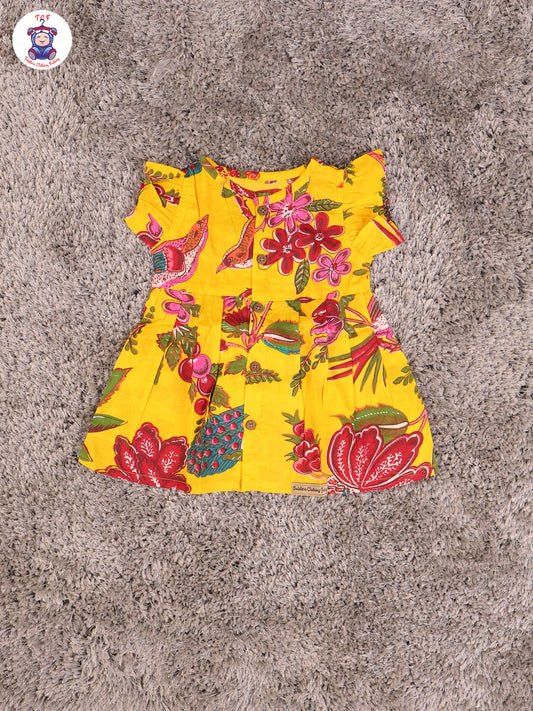 Light Yellow Floral - Girls Readymade Jaipuri Frocks