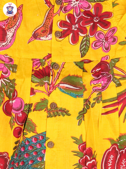 Light Yellow Floral - Girls Readymade Jaipuri Frocks