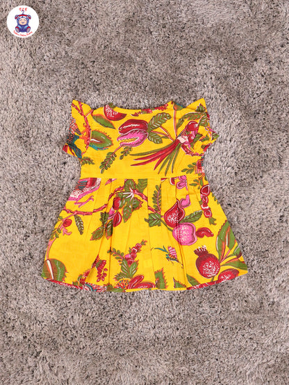 Light Yellow Floral - Girls Readymade Jaipuri Frocks