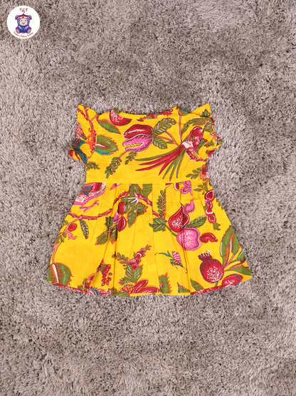 Light Yellow Floral - Girls Readymade Jaipuri Frocks