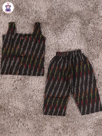 Black - Girls Readymade Ikat Pyjama Sets