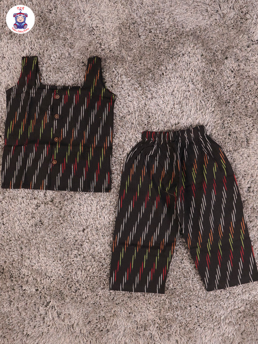 Black - Girls Readymade Ikat Pyjama Sets