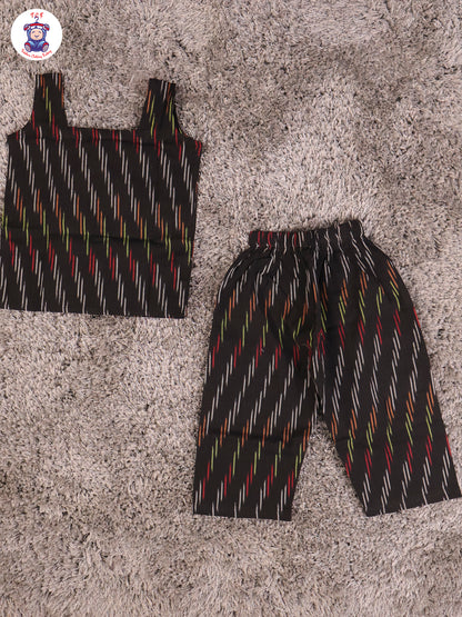 Black - Girls Readymade Ikat Pyjama Sets