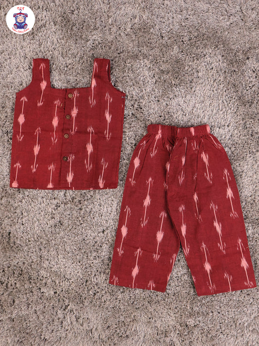 Maroon - Girls Readymade Ikat Pyjama Sets