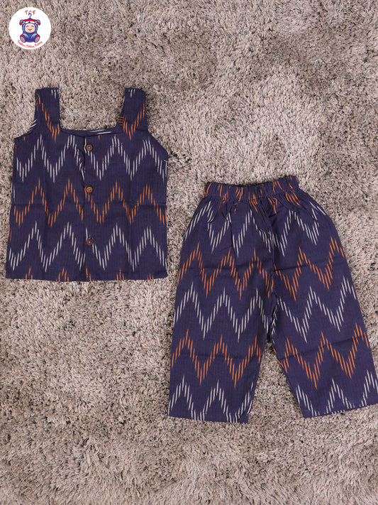 Royal Blue - Girls Readymade Ikat Pyjama Sets