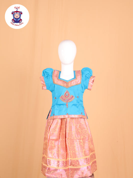 Sky Blue & Peach - Pavadai Sattai