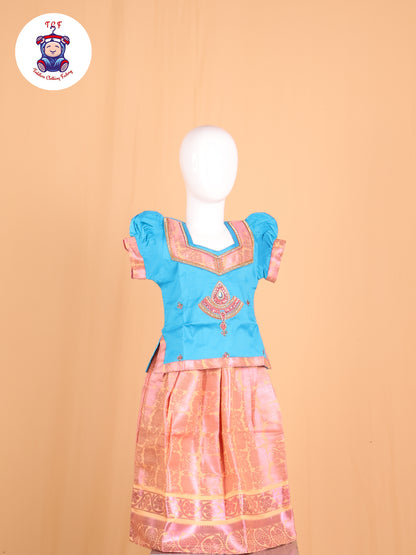 Sky Blue & Peach - Pavadai Sattai
