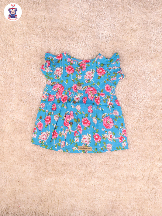 Sky Blue Floral - Girls Readymade Jaipuri Frocks