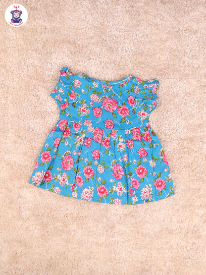 Sky Blue Floral - Girls Readymade Jaipuri Frocks
