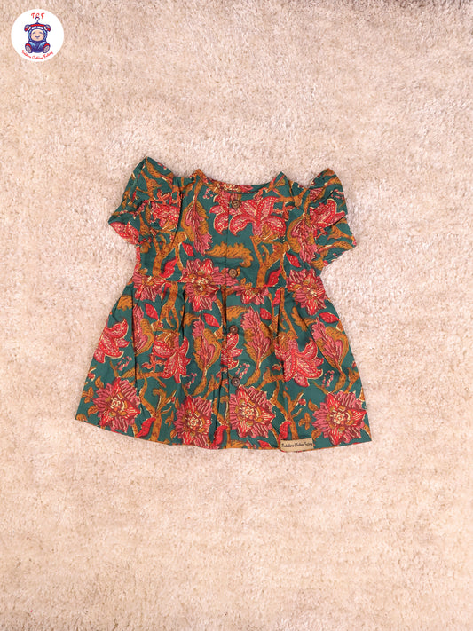Bottle Green Floral  - Girls Readymade Jaipuri Frocks