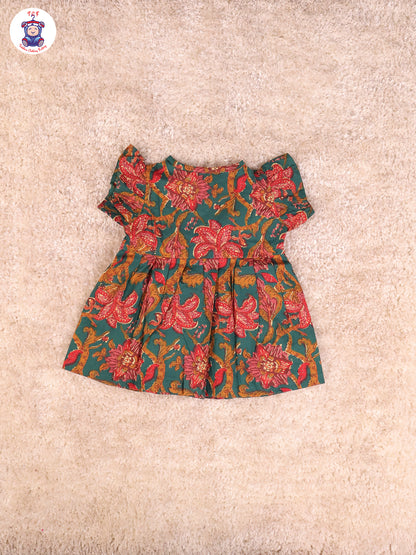 Bottle Green Floral  - Girls Readymade Jaipuri Frocks