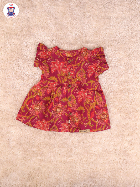 Maroon Floral - Girls Readymade Jaipuri Frocks
