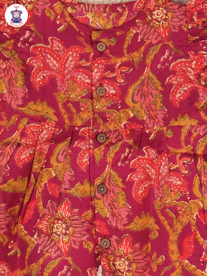 Maroon Floral - Girls Readymade Jaipuri Frocks