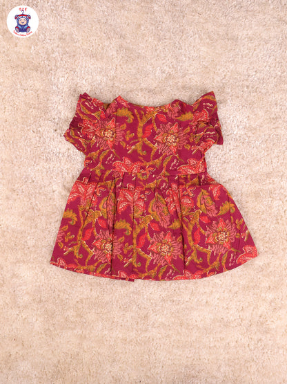 Maroon Floral - Girls Readymade Jaipuri Frocks