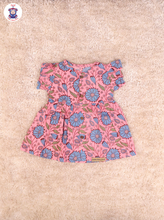 Pink & Blue Floral  - Girls Readymade Jaipuri Frocks