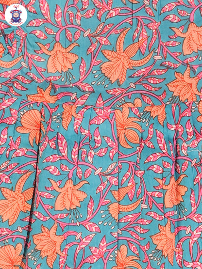Light Blue Floral - Girls Readymade Jaipuri Frocks