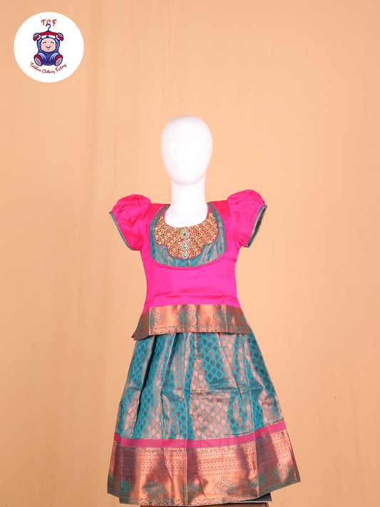 Pink & Peacock Green - Pavadai Sattai