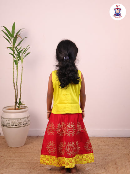 Lemon Yellow & Red - Girls Pavadai Sattai